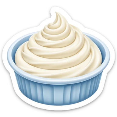 cream cheese, smooth white mound or swirl, silky thick texture, soft peaks, mild sheen, clean finish, fresh and pure, optional small unbranded container, no toppings, herbs, tools, or faces, clean 3D rendering, soft shadows, transparent background, emoji scale sticker