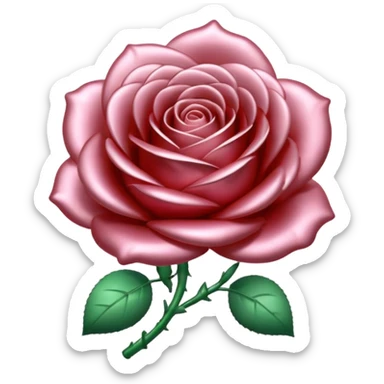 A rose emoji made of liquid silver metal, smooth metallic petals, reflective chrome surface, soft gradients, elegant shape, minimalistic iOS emoji style, centered, clean white background, realistic highlights, no text sticker