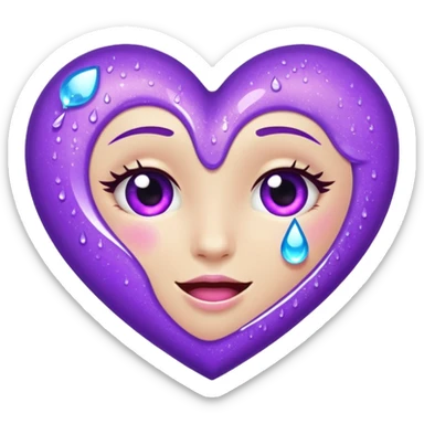 Sideways Glittery purple heart, tears of laughter  sticker