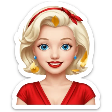 Marilyn Monroe with blue eyes, platinum blonde hair, red outfit sticker