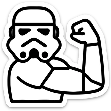 storm trooper from Star Wars flexing bicep, icon style sticker
