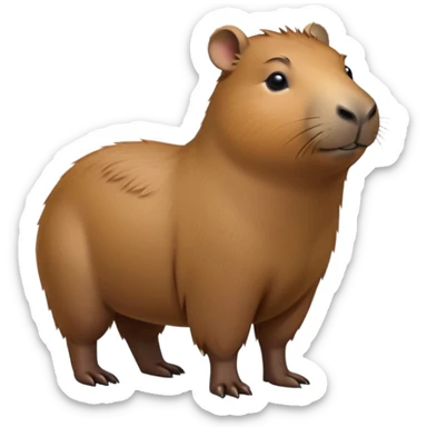 cinematic-capybara-realistic-full-body-on-standing-emoji,-plump-and-relaxed-body-soaking-in-the-warm-sun,-short-brown-fur-slightly-ruffled,-head-tilted-dramatically,-calm-expressive-eyes-exuding-serene-wisdom,-simplified-yet-realistic sticker
