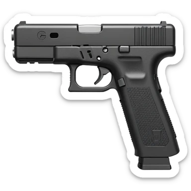 emoji of a compact pistol resembling a Glock 17 with an extended magazine and a clear legible engraving "N Block 17" on the slide, flat vector style, simple shapes, bold outlines, minimal details, transparent background, 512x512 sticker