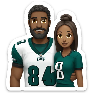  Brown guy with beard and mustache holding hands with a brown girl with her hair in a bun in Philadelphia eagles clothing  sticker