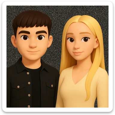 Slightly increase the volume of the upper body of the girl, significantly spread them apart from each other, make the skin color the same for both characters, keep the cartoon style as in the reference image. sticker