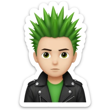 Boy with Spiky Hair – green spikes, black leather jacket sticker