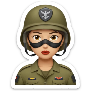 woman soldier with hair style wearing mouth mask sticker