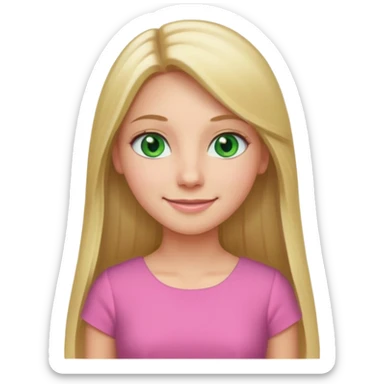 Green eyes office girl with straight long blonde hair with pink dress sticker
