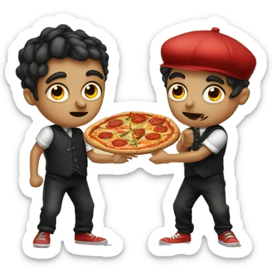 Two Young tattooed italian mafioza kids fighting with pizza and saghetti sticker
