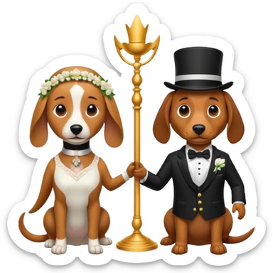 A female dachshund and a male beagle getting married   sticker