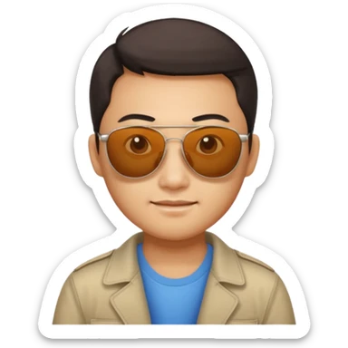 Photorealistic serious Chinese tourist wearing sunglasses sticker