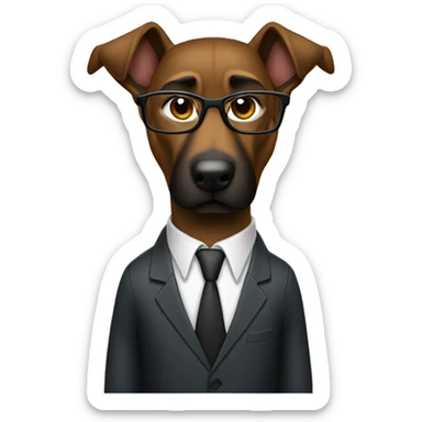 A muscular brown Malinois college professor in a suit, glasses and a tie. sticker