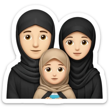 Lebaran. Keluarga terdiri dari Ayah dan ibu, 3 orang anak yang terdiri dari dua anak laki-laki dan seorang anak perempuan yang merupakan anak terkecil. Ibunya menggunakan cadar. sticker