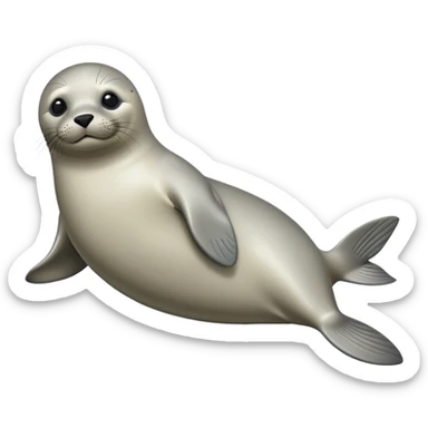 cinematic-seal-realistic-full-body-lounging-emoji,-sleek-body-stretched,-short-smooth-fur-glinting-in-the-sea-breeze,-flippers-tucked-comfortably-beneath-its-body,-large-dark-eyes-filled-with-playful-curiosity sticker