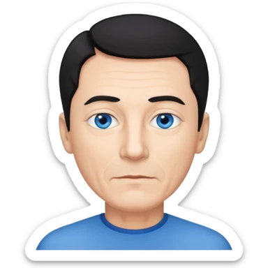 homme 60 ans menton pointu, yeux bleus cheveux noir courts  sticker