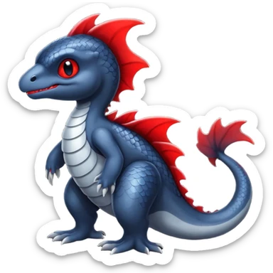 midnight blue-gray-black, with red markings, white belly, scaley Bastet-Noibat-Gatomon-Digimon-Fakémon-Pokémon-creature (full body) sticker