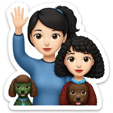 Ponytail black hair girl with brown Poodle say goodbye  sticker