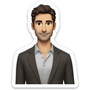 Manu Ríos is a 6-foot-tall Spanish actor and model with a lean, athletic build. fair caucasian white skin, dark brown short hair, striking hazel eyes, sharp jawline, high cheekbones, full lips & blend of boyish charm and mature sophistication. sticker