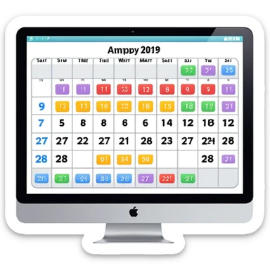 day-calendar with hours and client slots, some booked, on iMac screen sticker