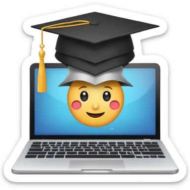 laptop with an academic cap on top, representing a learning center emoji sticker