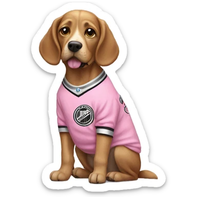 Dog wearing a pink bow sweatshirt with a Stanley cup sticker