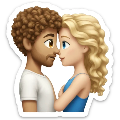 White boy with brown curly hair kissing blond girl, they have blue eyes  sticker