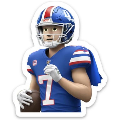 Josh Allen in jersey number 17 holding a trophy sticker
