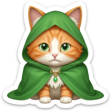 baby orange cat green eyes, in magic white cloak sticker