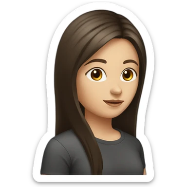 white-girl-with-long-dark brown-straight-hair-with-brown-eyes-in-a-black-t-shirt sticker