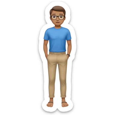 homme l'air cool taille moyenne corpulence maigre cheveux chatain court yeux bleus lunettes photo de pieds en pantalon  sticker