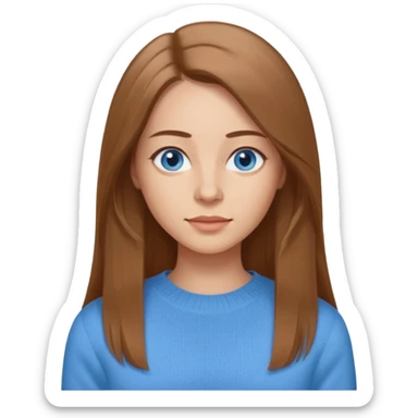 a woman, 30 years old, light skin with medium brown straight hair, long hair. blue eyes. No eyeglasses. hair in middle part. sticker