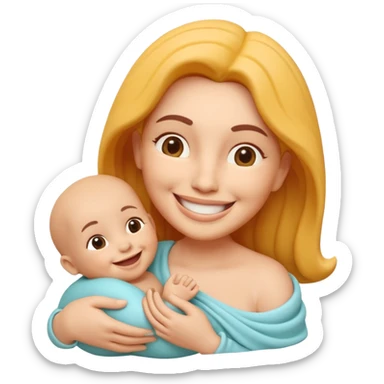 "Un icono 3D adorable de una madre sosteniendo tiernamente a un bebé. Estilo 'claymorphism' (plastilina suave),  sticker