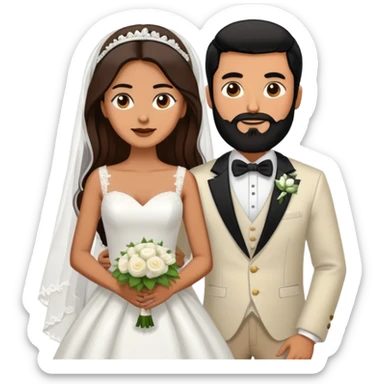 bride with long brown hair and groom with black beard and buzzed black hair sticker