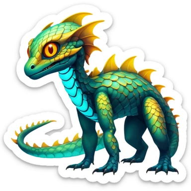Exotic futuristic lush warm-colored neon Fakémon-creature (full body) sticker
