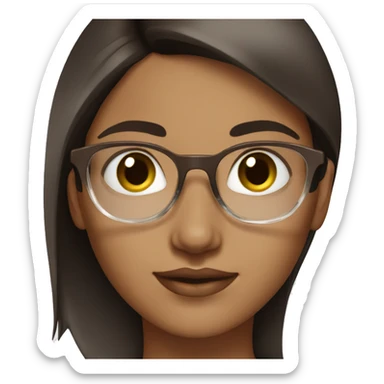 clean girl, medium short dark brown hair,  with transparent lenses sticker