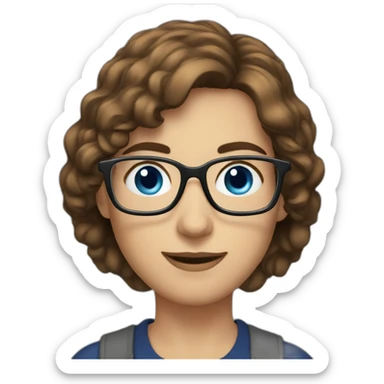 librarian, glasses, brown hair, blue eyes sticker