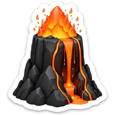 A lava flow spilling slowly over blackened rocks. sticker