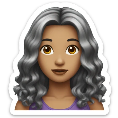 Female long black wavy hair sticker