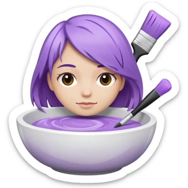 bowl of pastel purple hair dye with a brush next to it, iOS Apple emoji style sticker