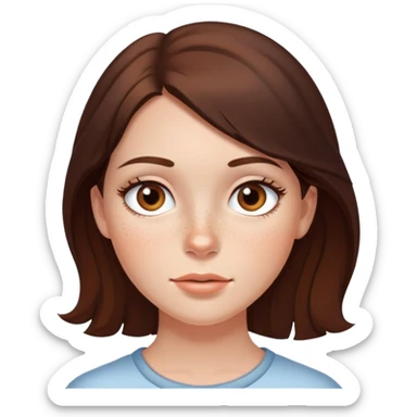Brunette girl with freckles with brown eyes,white  sticker