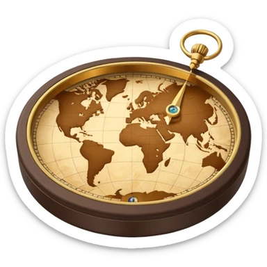3D Brown golden map with Travel compass pointing to adventure sticker