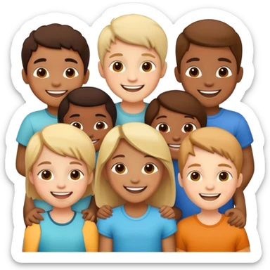 group of children standing together, fun and supportive sticker