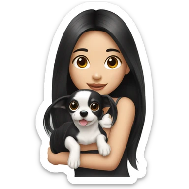 long black hair Thai girl with Chihuahua black and white. sticker