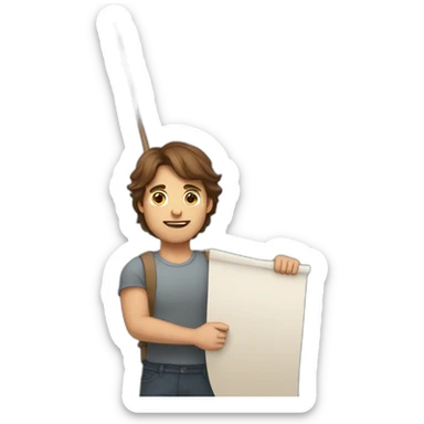 a brown-haired guy carrying a banner that is written halime on it sticker