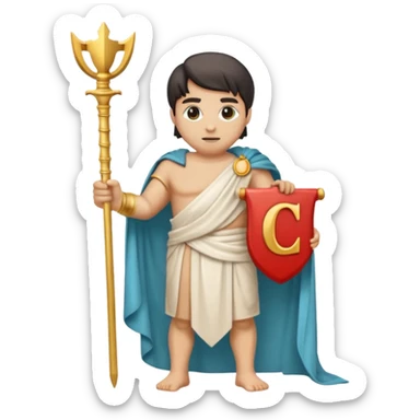 realistic emoji of the letter C, resembling an ancient Greek statue, marble texture, draped in a toga, holding a scepter or hourglass, symbolizing Chronos sticker