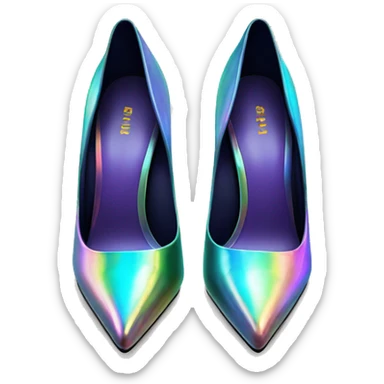 Realistic isolated top view of a pair of iridescent pointed toe high heel shoes. sticker