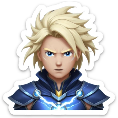 storm rider portrait, head and shoulders only, wind-swept hair, crackling lightning aura, storm clouds swirling behind, intense glowing eyes, epic fantasy vibe, 3D cartoon, mobile game icon style, clean background, no text, no watermark
 sticker