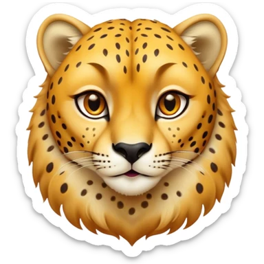 Cinematic Cute Cheetah Portrait Emoji, Head tilted playfully and inquisitively, featuring a glossy, golden spotted Fur with a natural sheen, round, sparkling amber eyes filled with curious mischief, Simplified yet irresistibly adorable features, highly detailed, glowing with a warm, friendly glow, high shine, affectionate and agile, stylized with a touch of savannah whimsy, bright and endearing, soft glowing outline, capturing the essence of a mischievous yet loving cheetah, so playful it feels like it could dash out of the screen and into your arms! sticker