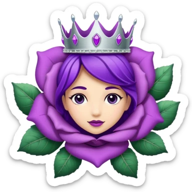 Purple rose with silver tiara and a purple emblem leaf wreath sticker