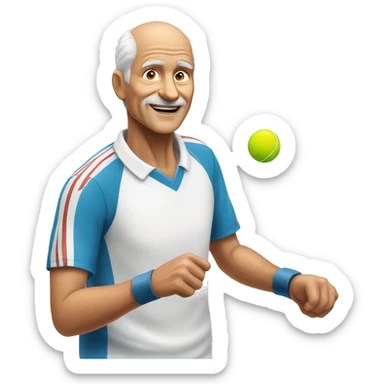 65 year old man playing tennis balding white sticker